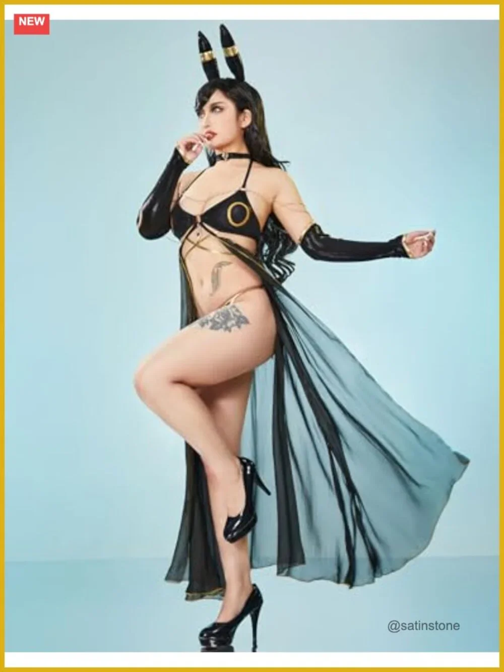 Cosplay Bikini Set with Cover Up Headband Halter Lace Up Swimwear Rave Bathing